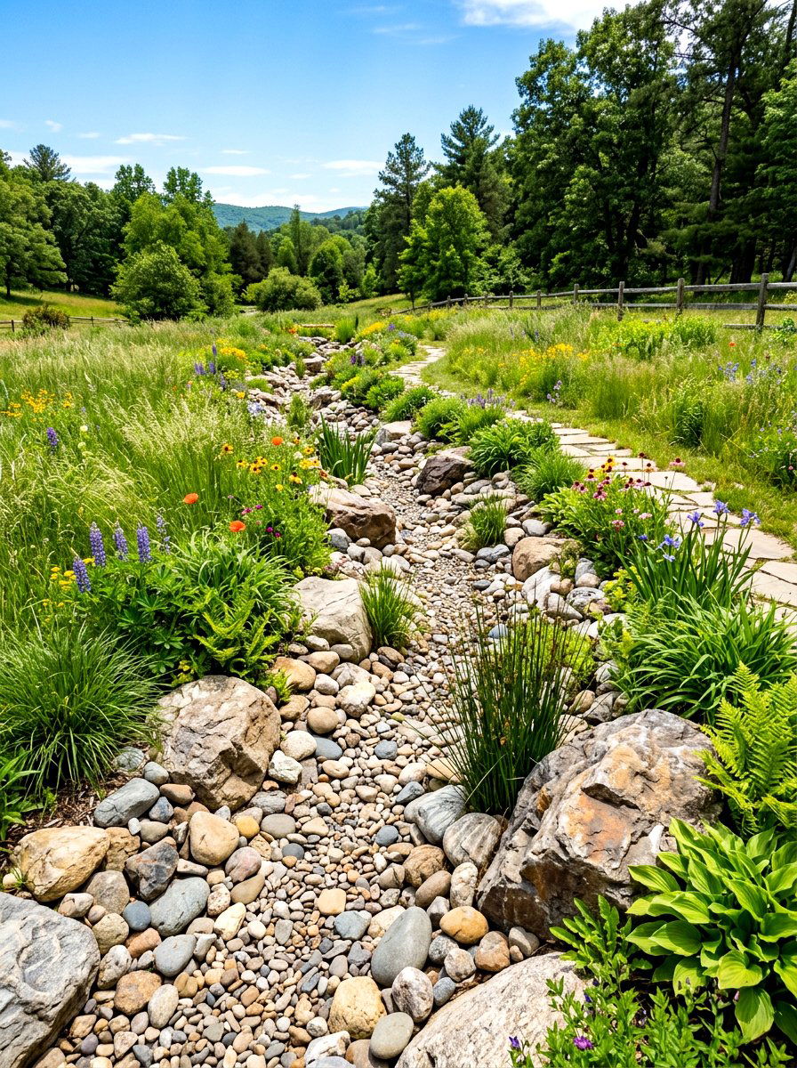 Dry Creek Bed - 30 meadow style backyard ideas