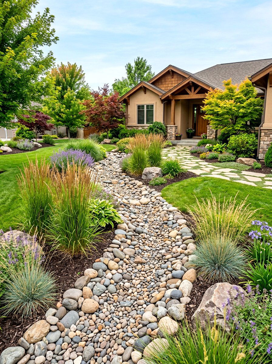 Dry Creek Bed - 30 drought tolerant front yard ideas