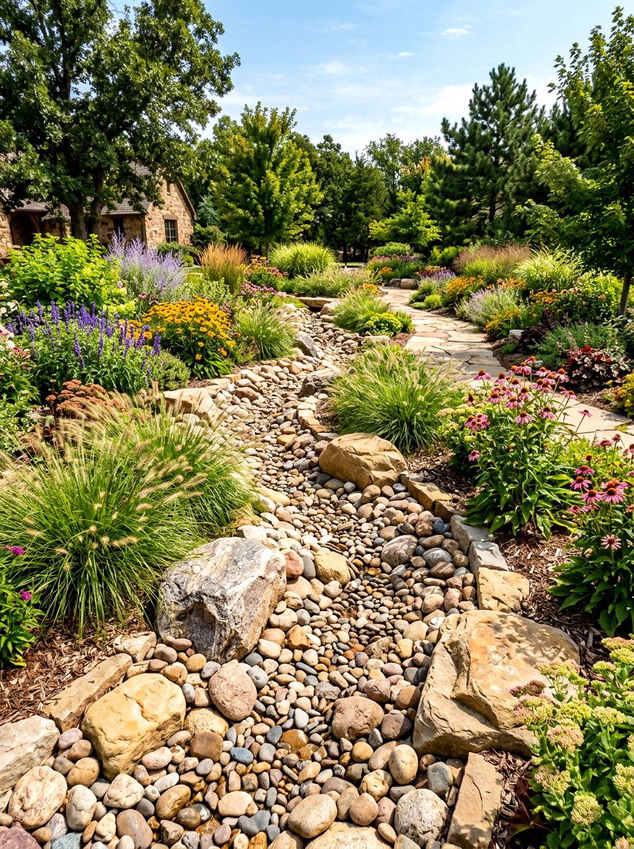 Dry Creek Bed - 30 front lawn landscaping ideas