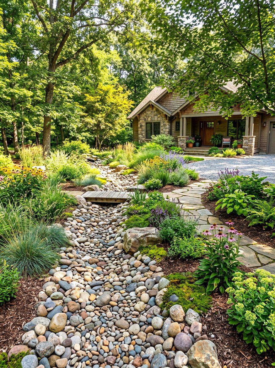 Dry Creek Bed Landscaping - 30 low water front yard ideas