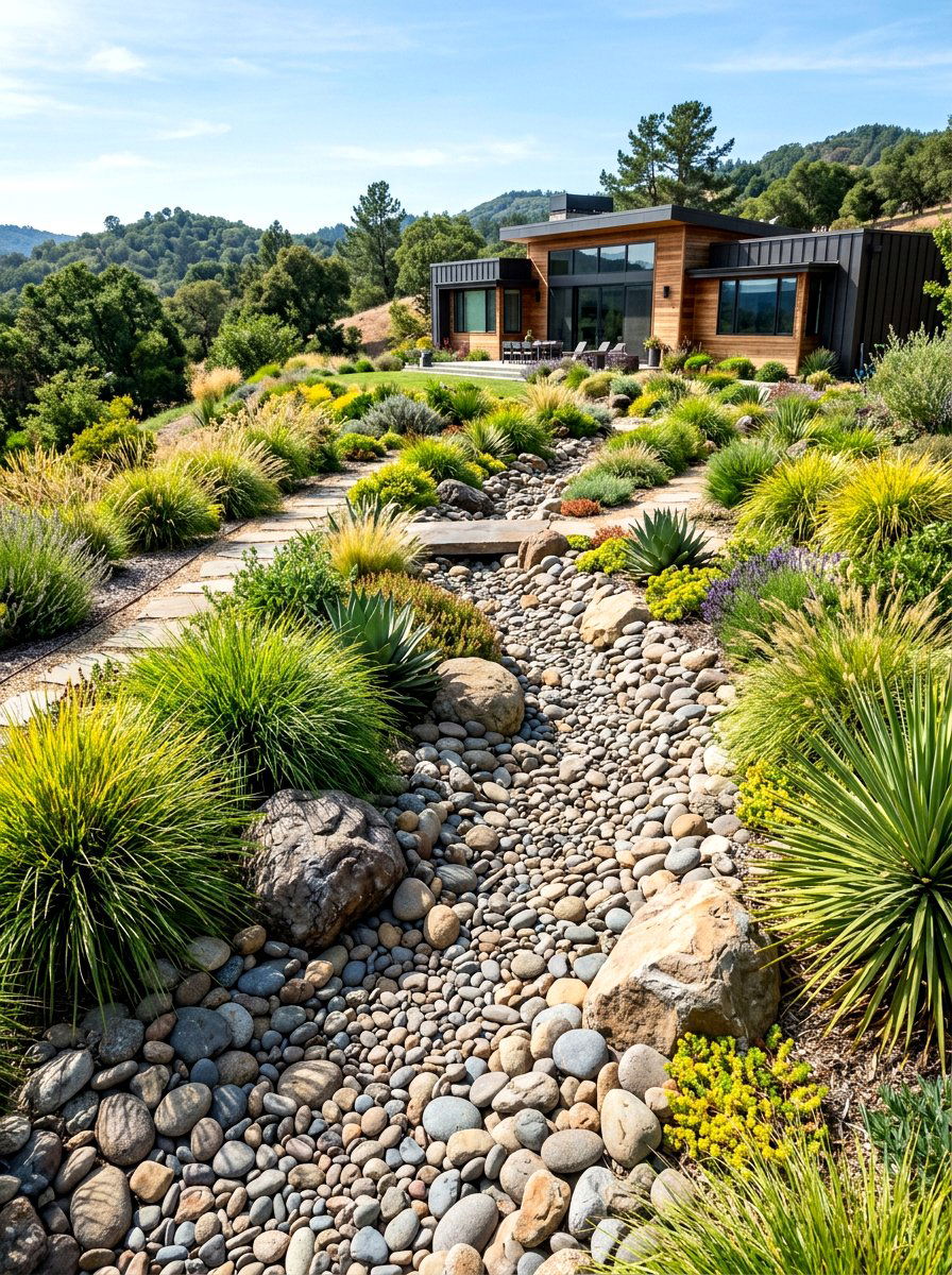 Dry Creek Bed Landscaping - 30 front yard rock garden ideas