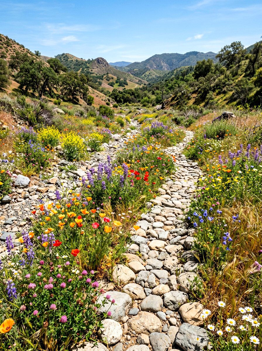 Dry Creek Bed Wildflowers - 30 flower field backyard ideas