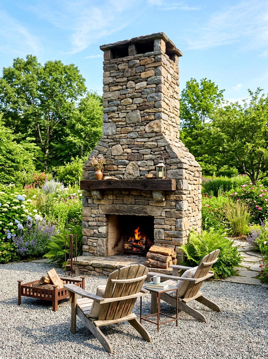 Dry Stack Stone Fireplace - 30 stone outdoor fireplace ideas