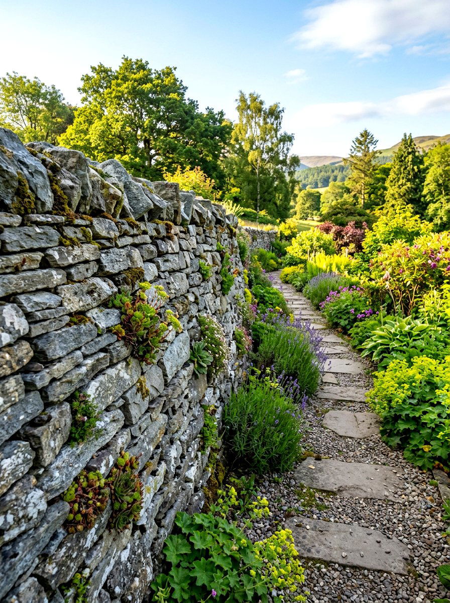 Dry Stack Stone Wall - 30 retaining wall garden ideas