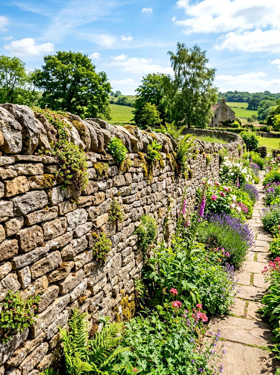 Dry Stack Stone Wall - 30 retaining wall flower bed ideas