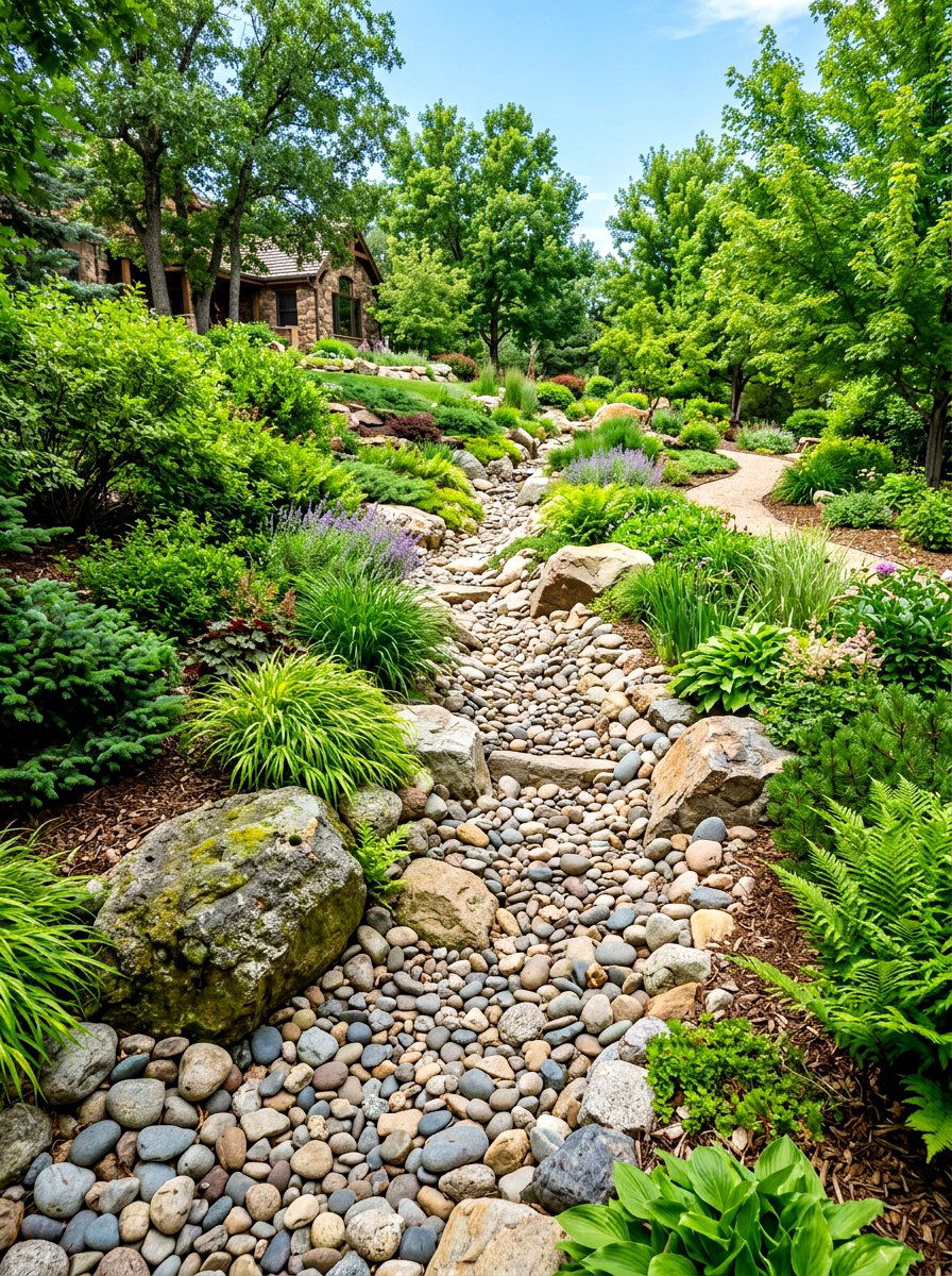Dry creek bed - 30 split level backyard ideas