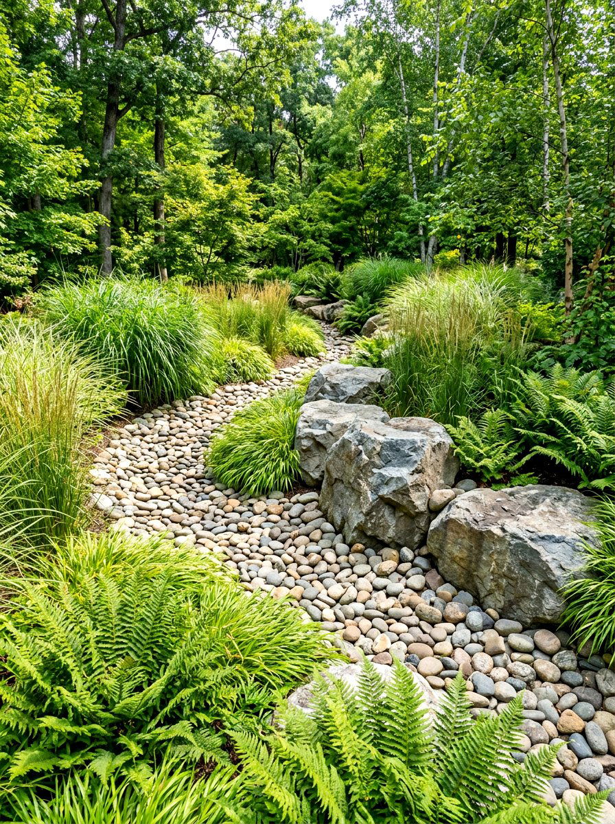 Dry creek bed - 30 corner yard landscaping ideas