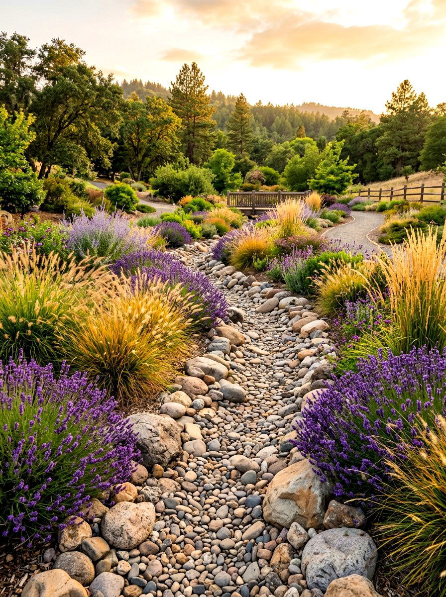 Dry creek bed - 30 backyard stream ideas