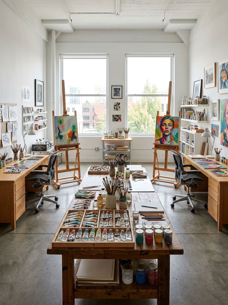 Dual Artist Workspace - 30 painting studio ideas