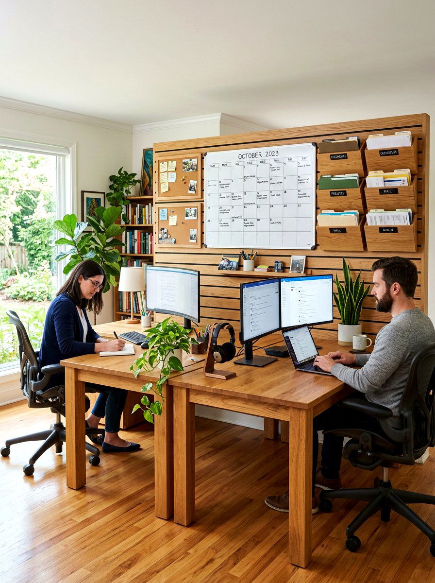 Dual Desk Home Office Combo - 30 family command center ideas