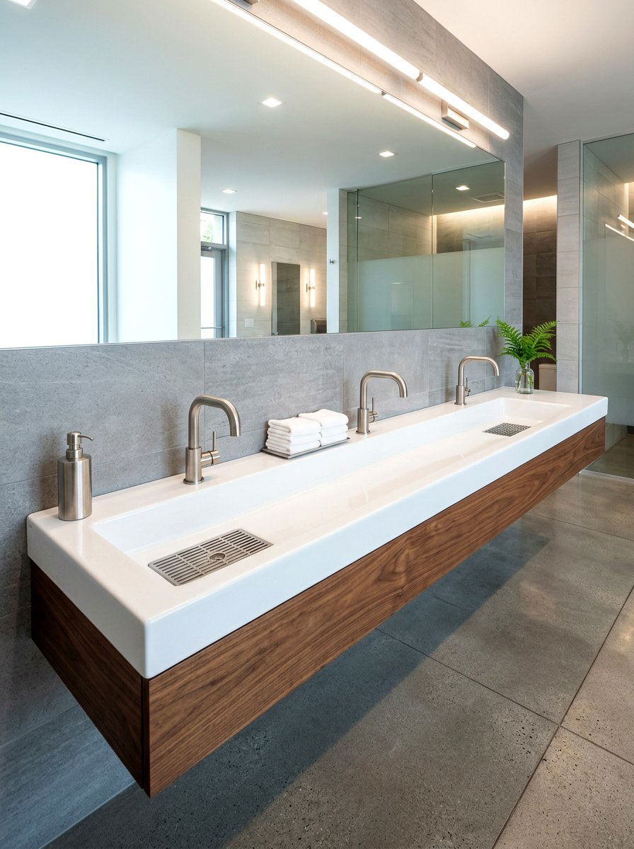 Dual Drain Trough Sink - 30 trough sink bathroom ideas
