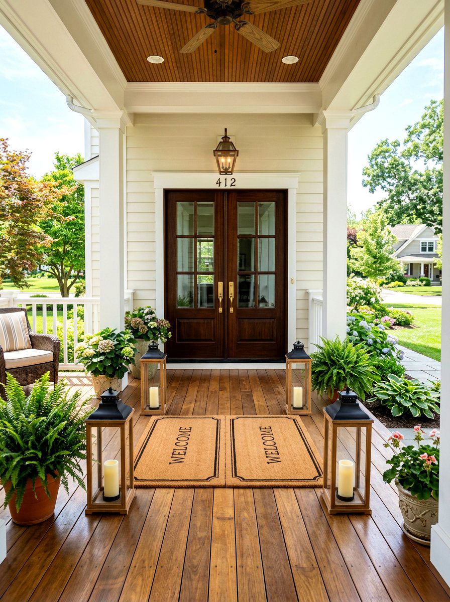 Dual Entry Mats - 30 front porch symmetry ideas