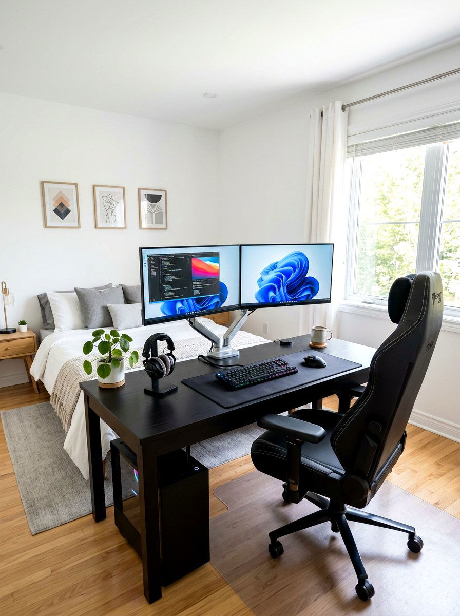 Dual Monitor Desk Layout - 30 gamer bedroom ideas