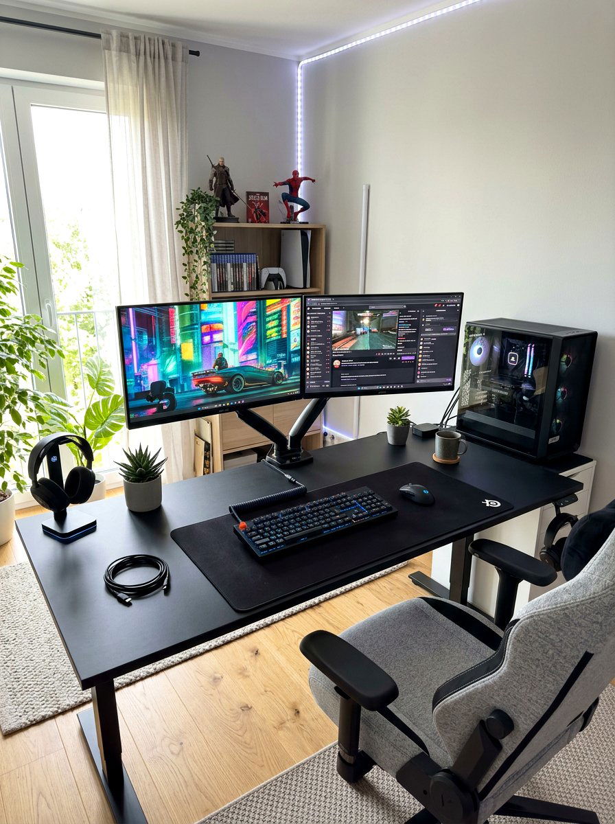 Dual Monitor Gaming Desk Setup - 30 gaming teen nook ideas