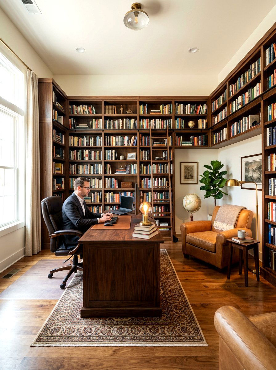 Dual Purpose Home Office Library - 30 reading salon living room ideas
