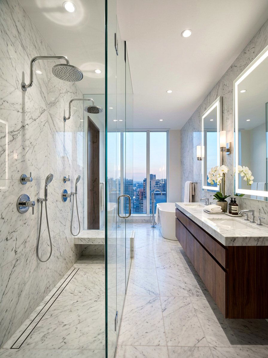 Dual Shower Head System - 30 rain shower bathroom ideas
