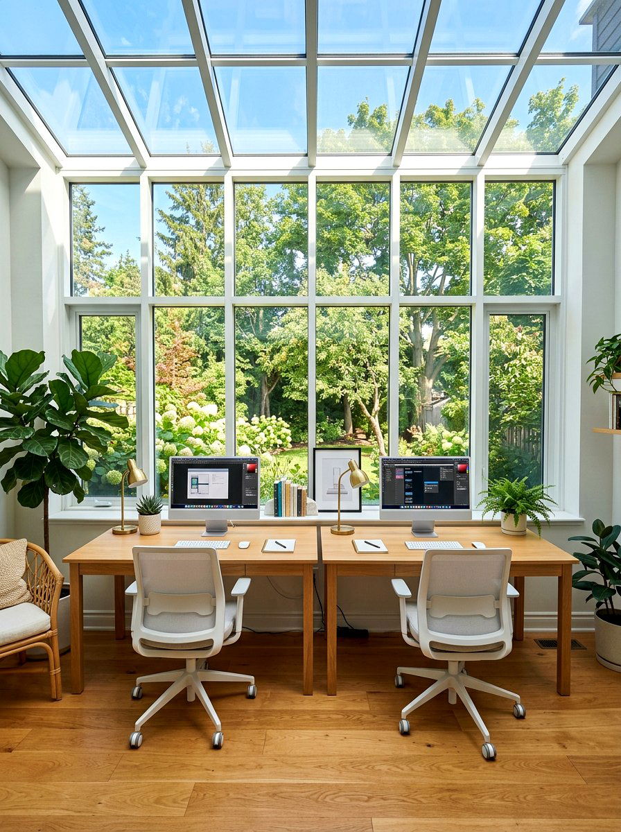 Dual Workstation Sunroom Office - 30 sunroom office ideas