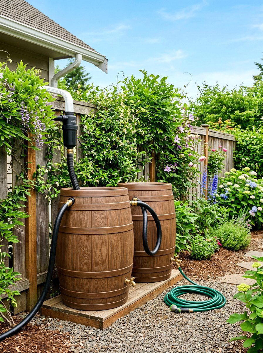 Dual barrel daisy chain system - 30 rain barrel ideas