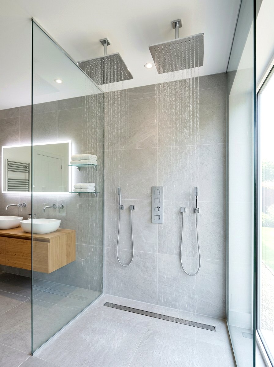 Dual rainfall shower heads - 30 double shower bathroom ideas