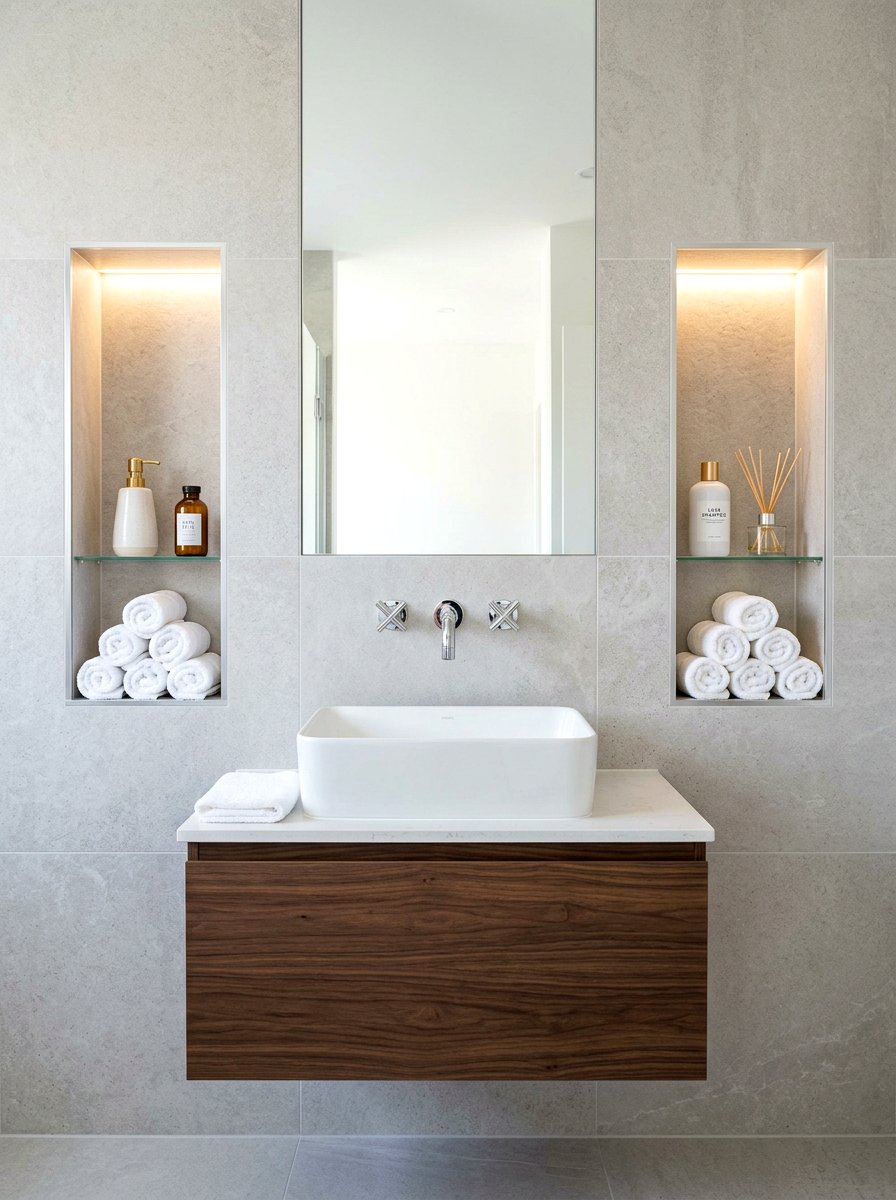 Dual symmetrical wall niches - 30 tub niche ideas