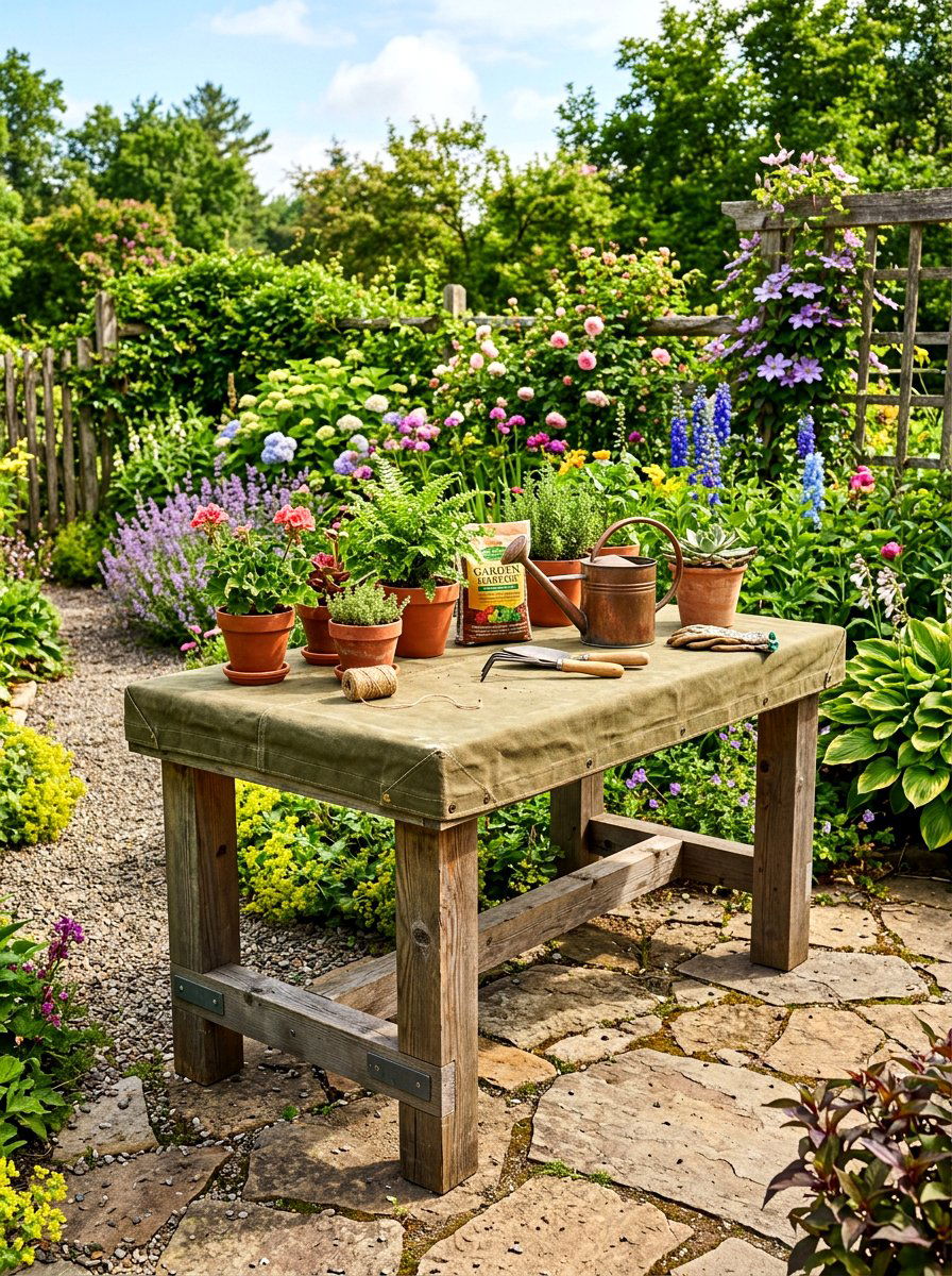 Durable Duck Cloth Table - 30 porch skirted table ideas