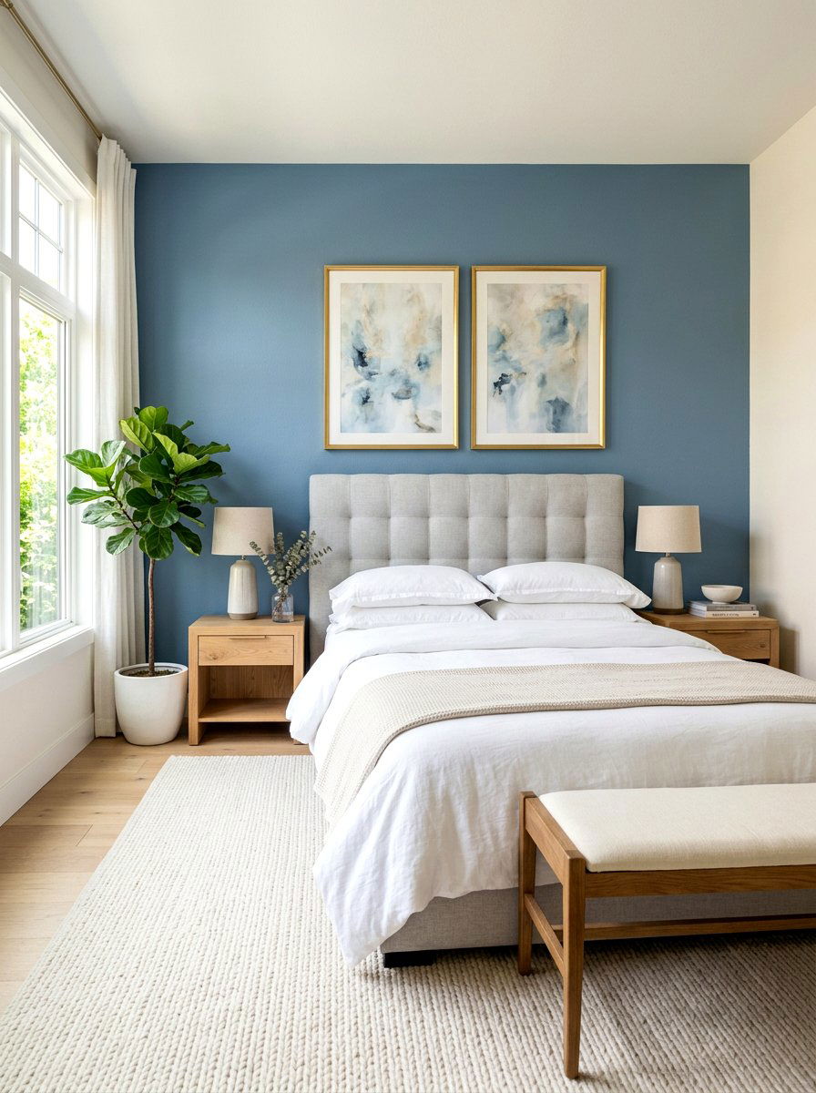 Dusty Blue Accent Wall - 30 dusty blue bedroom ideas