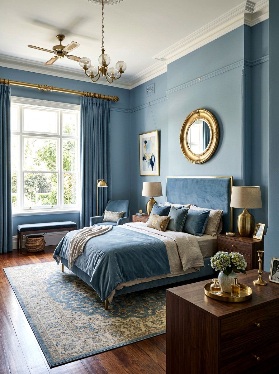 Dusty Blue And Brass Accents - 30 dusty blue bedroom ideas