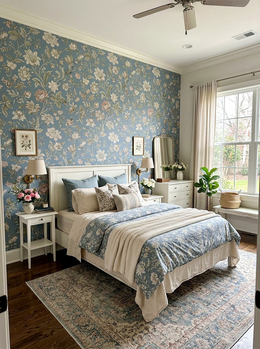 Dusty Blue Floral Wallpaper - 30 dusty blue bedroom ideas