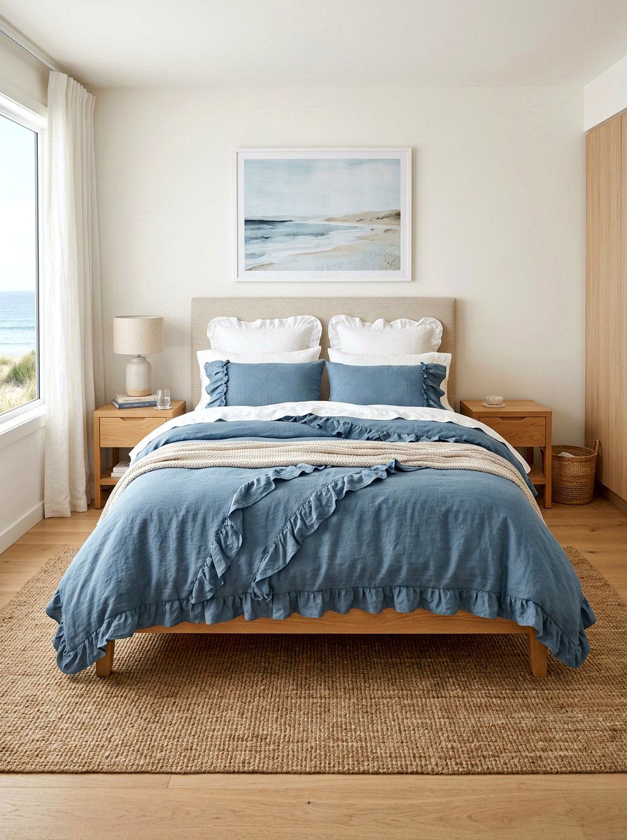 Dusty Blue Ruffled Linen Bedding - 30 ruffled linen bedding ideas