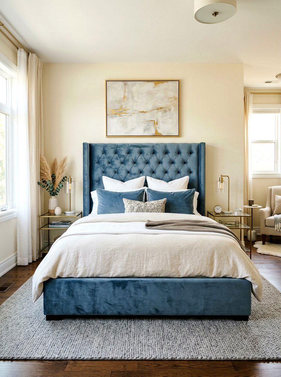 Dusty Blue Velvet Bed - 30 dusty blue bedroom ideas