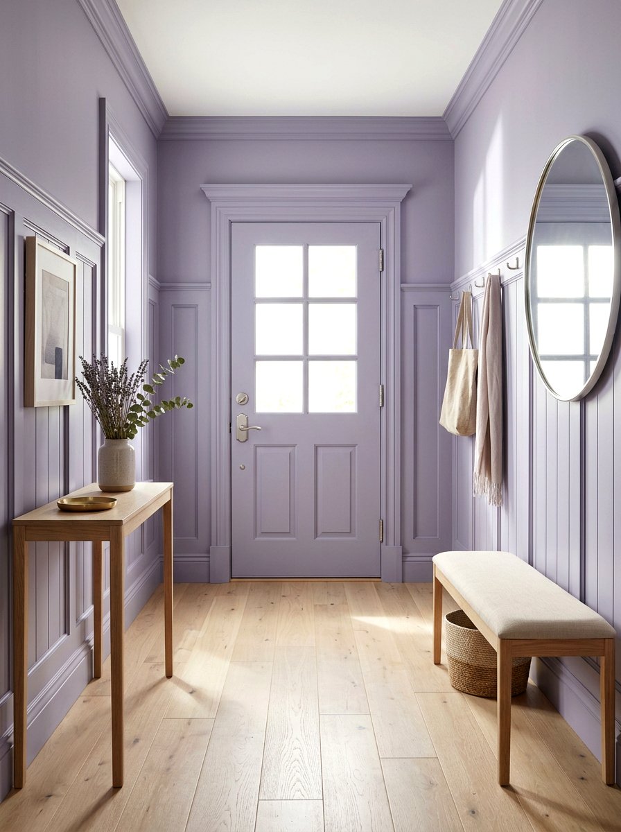 Dusty Lavender Entryway Paneling - 30 trim drenched foyer ideas