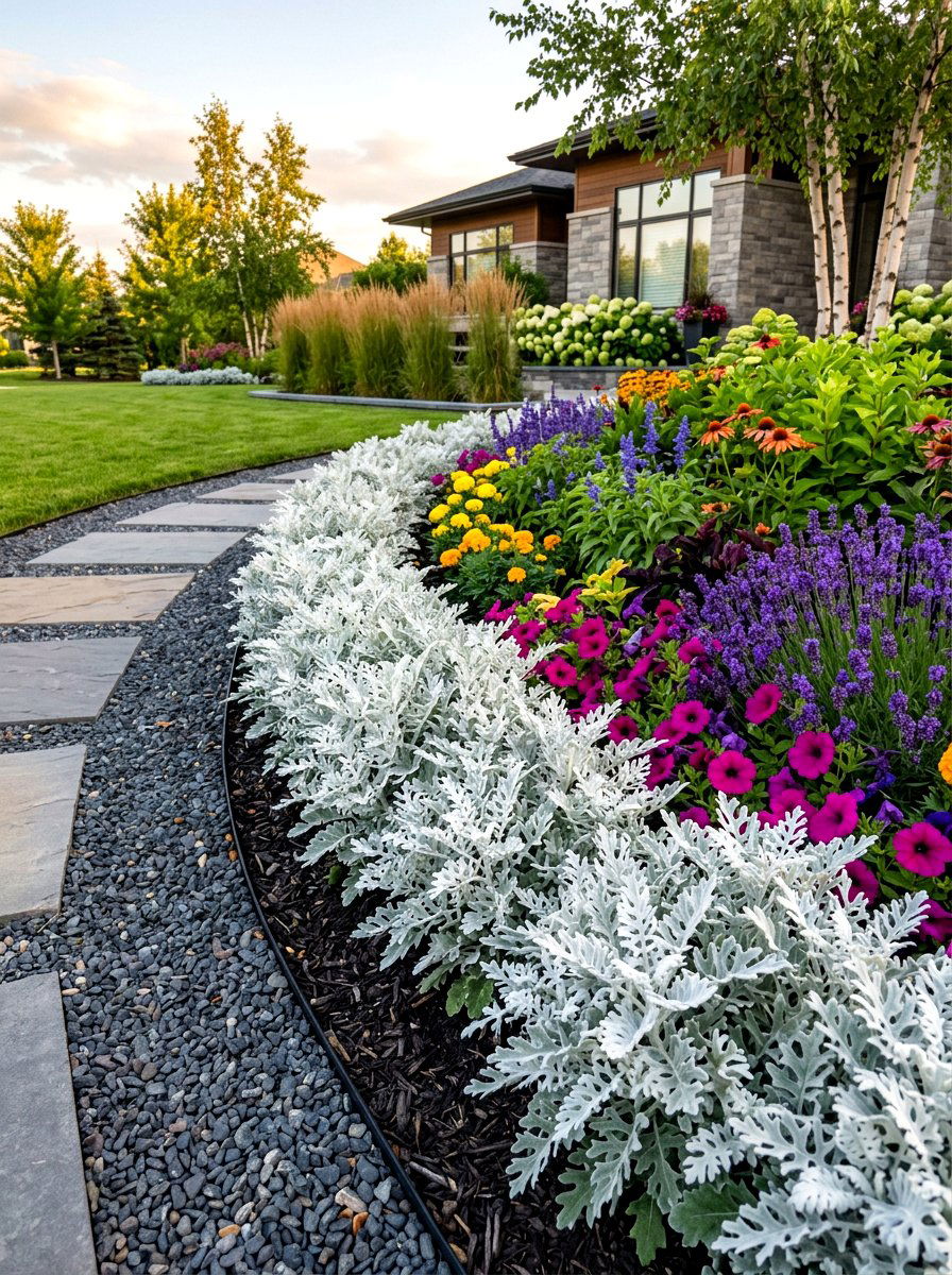 Dusty Miller Garden Edging - 30 moonlight white flower border ideas
