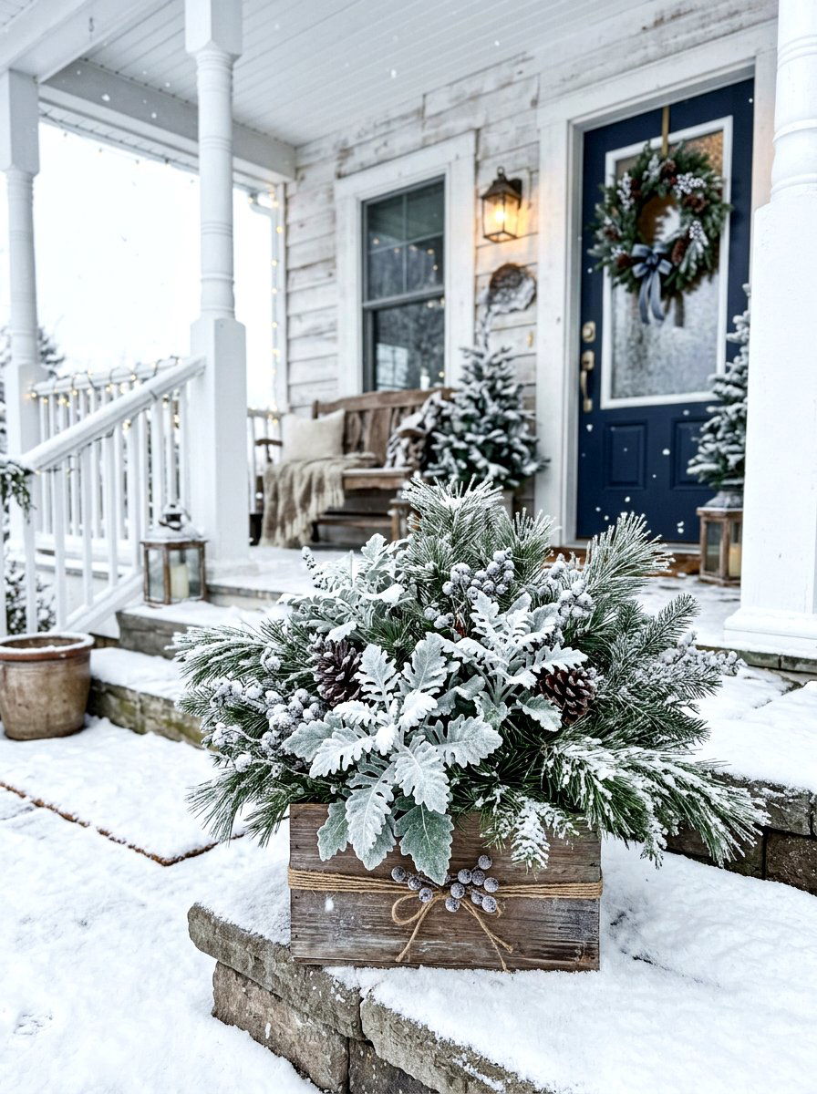 Dusty Miller Pine Display - 30 winter porch planter ideas