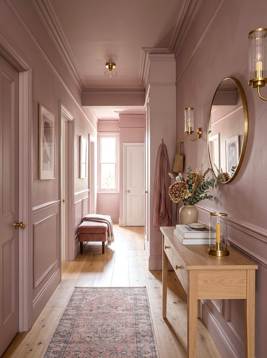Dusty Pink Hallway - 30 color drenched hallway ideas