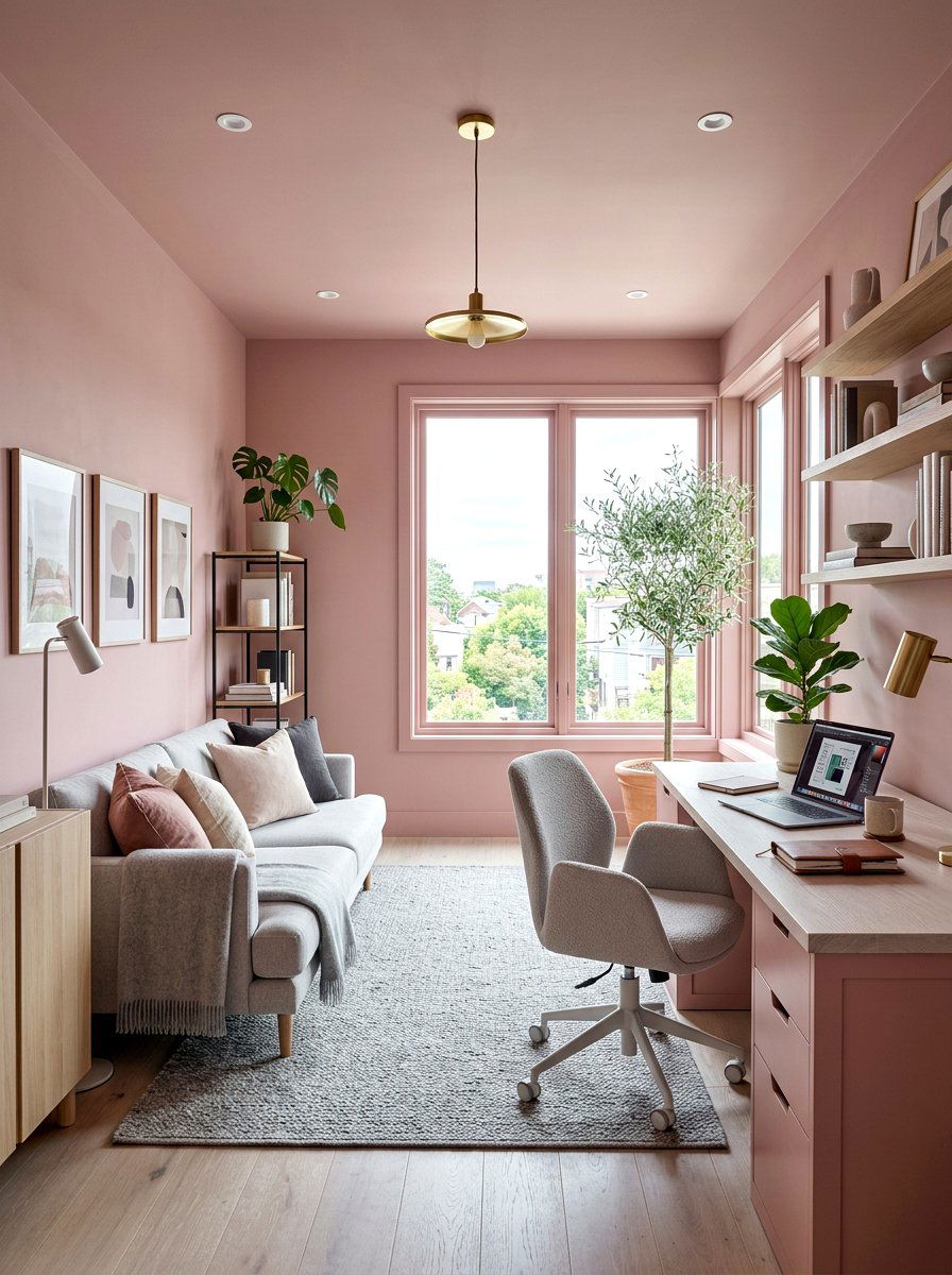 Dusty Pink Office - 30 color drenched office ideas