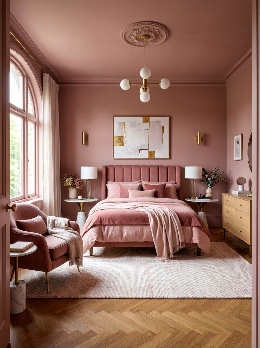 Dusty Rose Bedroom - 30 color drenched bedroom ideas