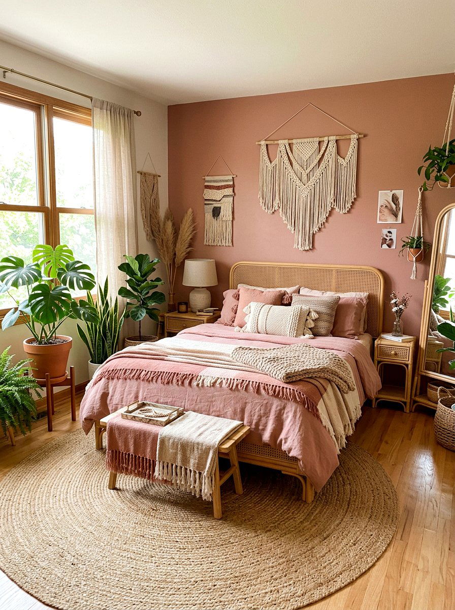 Dusty Rose Boho Bedroom - 30 pink bedroom ideas