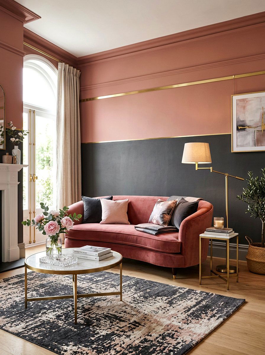Dusty Rose Charcoal Wall - 30 two tone wall paint ideas
