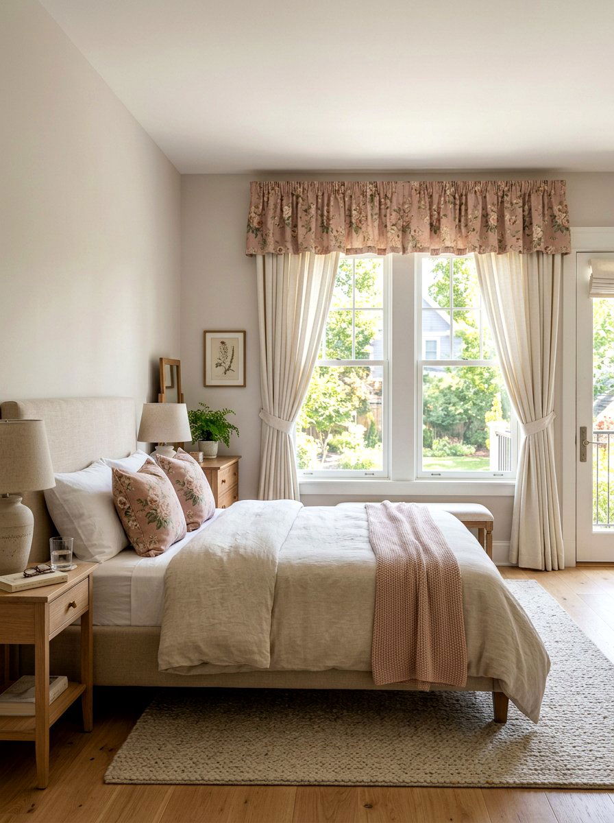 Dusty Rose Floral Valance - 30 rose print bedroom ideas