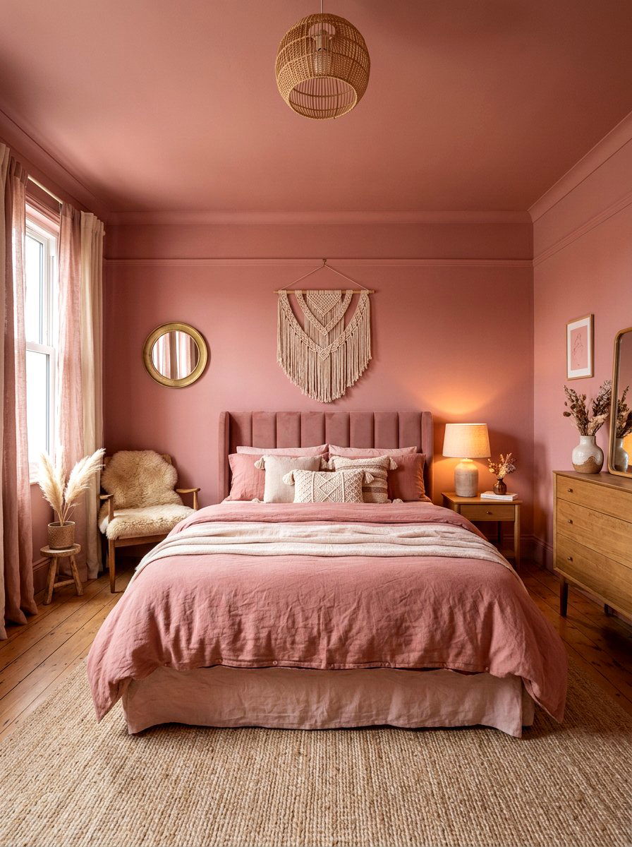 Dusty Rose Guest Bedroom - 30 color drenched small room ideas
