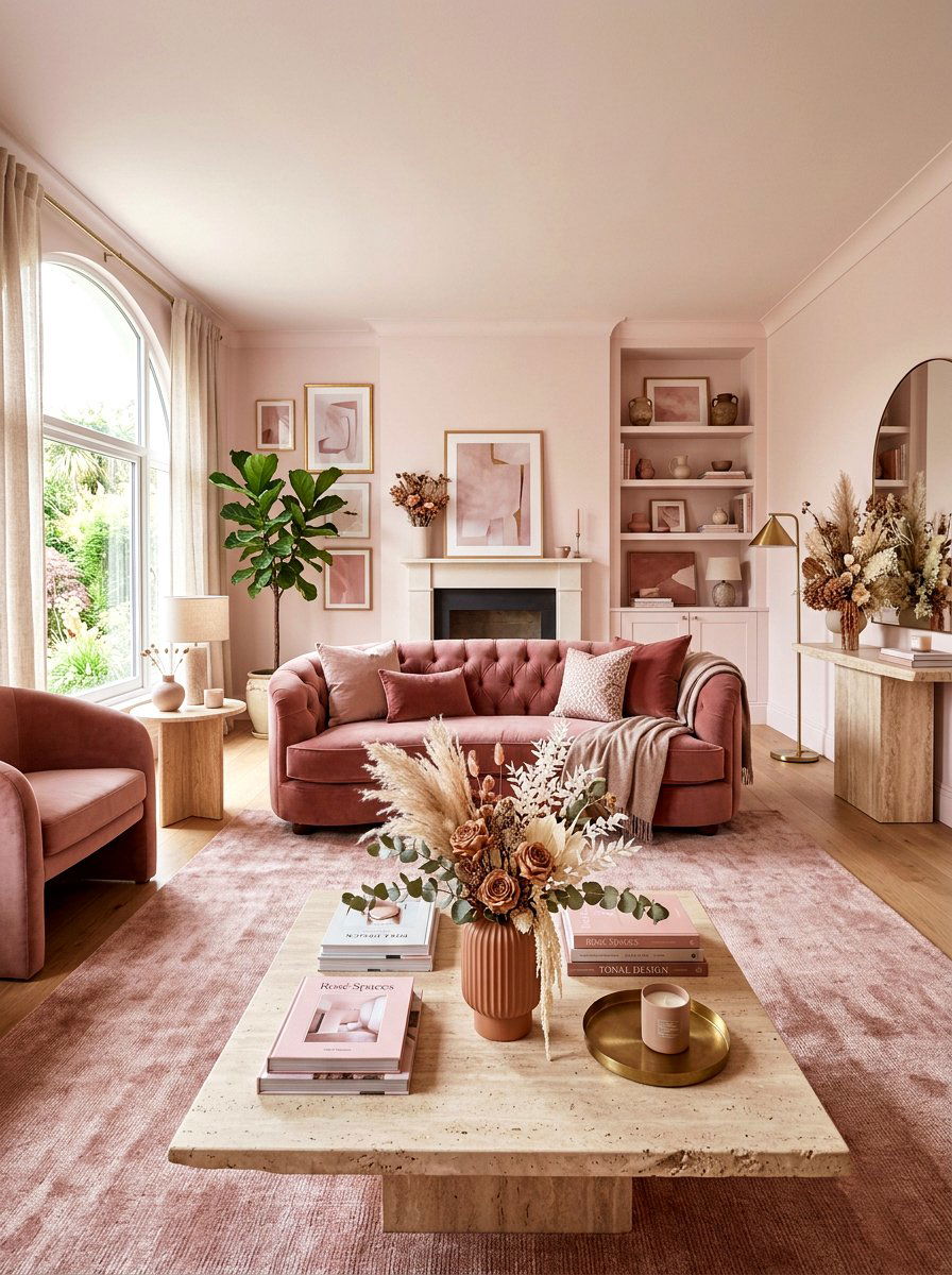 Dusty Rose Living Room - 30 tonal living room ideas