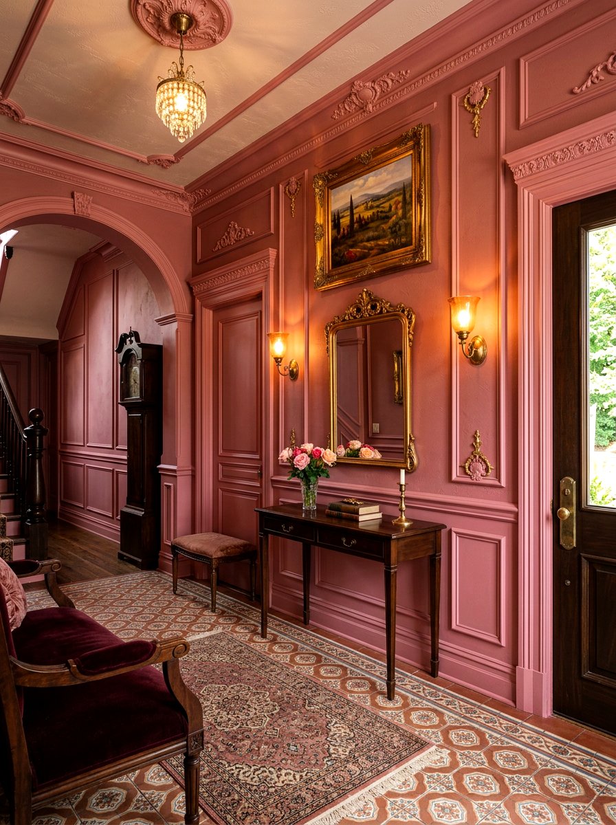 Dusty Rose Wall Paneling - 30 trim drenched foyer ideas