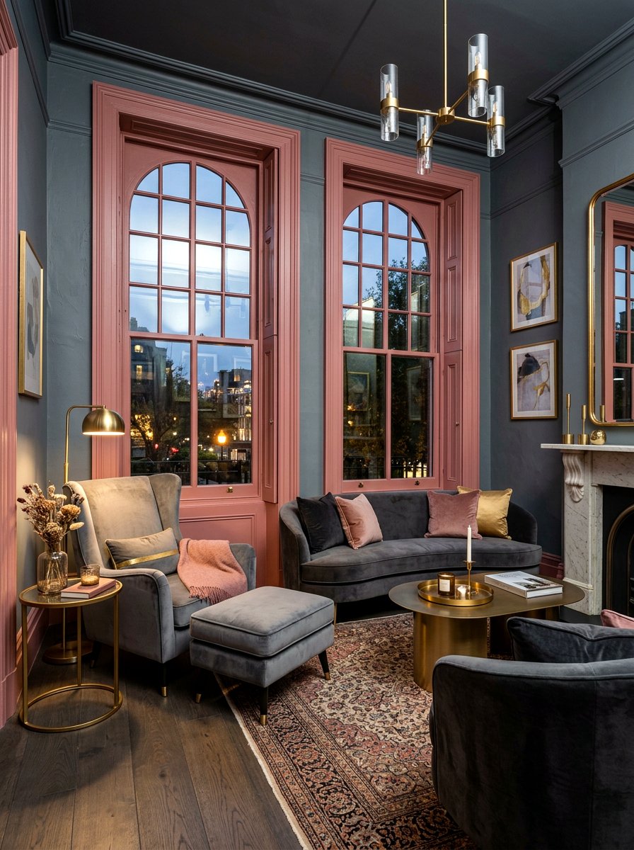 Dusty Rose Window Sash Grey Walls - 30 contrast trim wall ideas