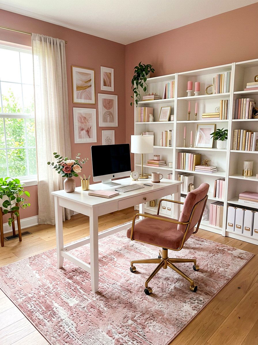 Dusty Rose Workspace - 30 office accent paint ideas