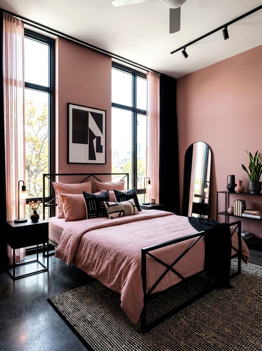Dusty Rose and Black - 30 dusty rose bedroom ideas