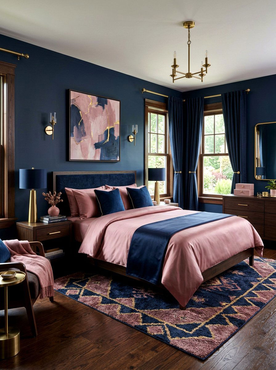 Dusty Rose and Navy Blue - 30 dusty rose bedroom ideas