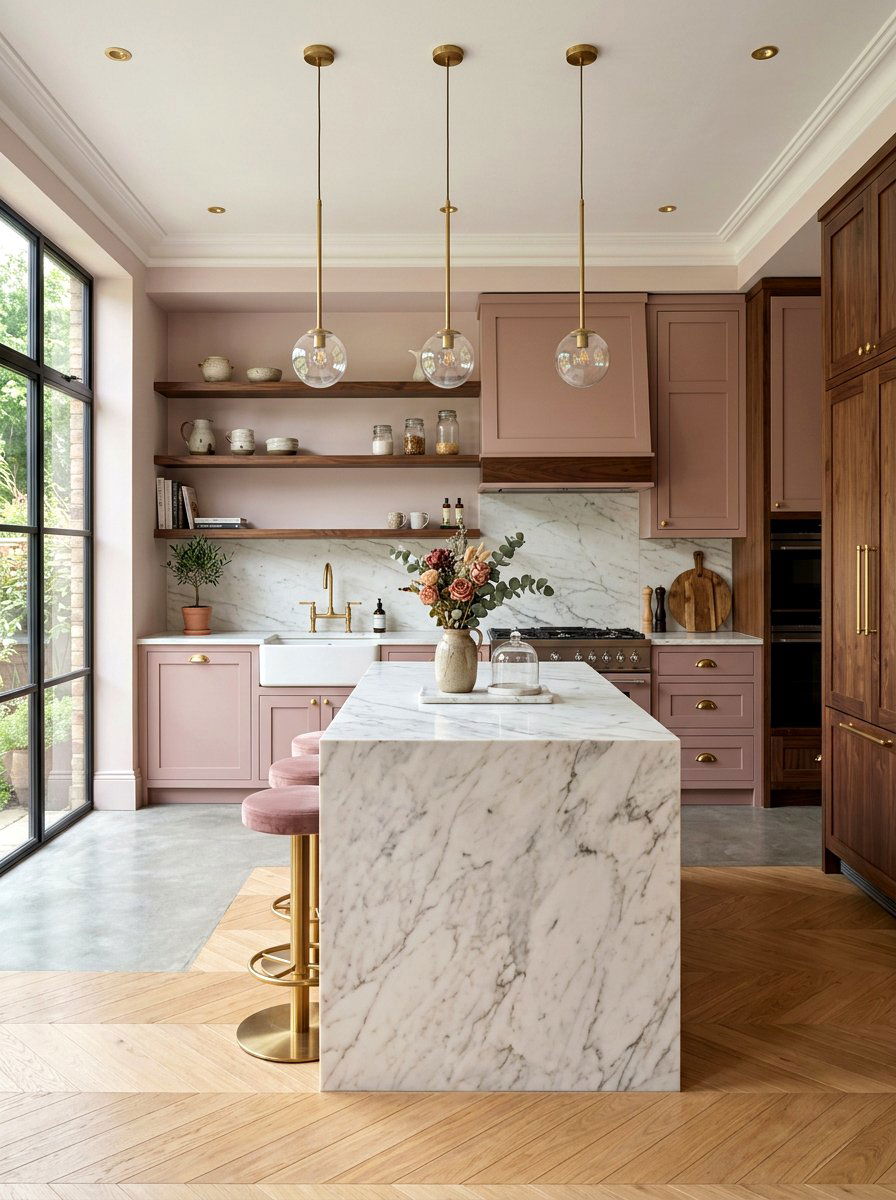 Dusty Rose and Walnut Kitchen - 30 stained and painted kitchen ideas