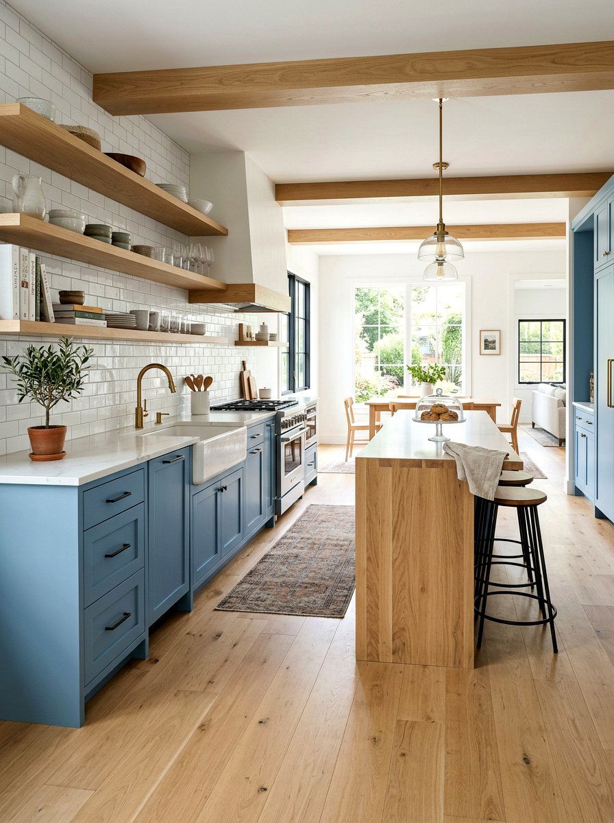 Dusty blue and oak kitchen cabinets - 30 two tone kitchen cabinet ideas
