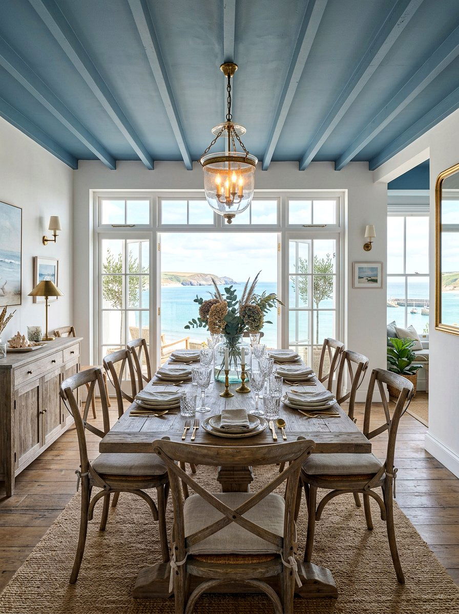 Dusty blue dining room ceiling - 30 painted ceiling dining room ideas