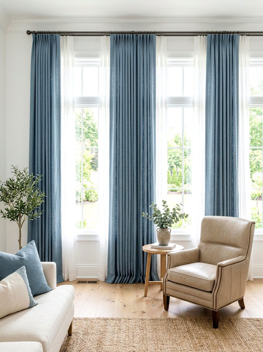 Dusty blue living room curtains - 30 soft blue living room ideas